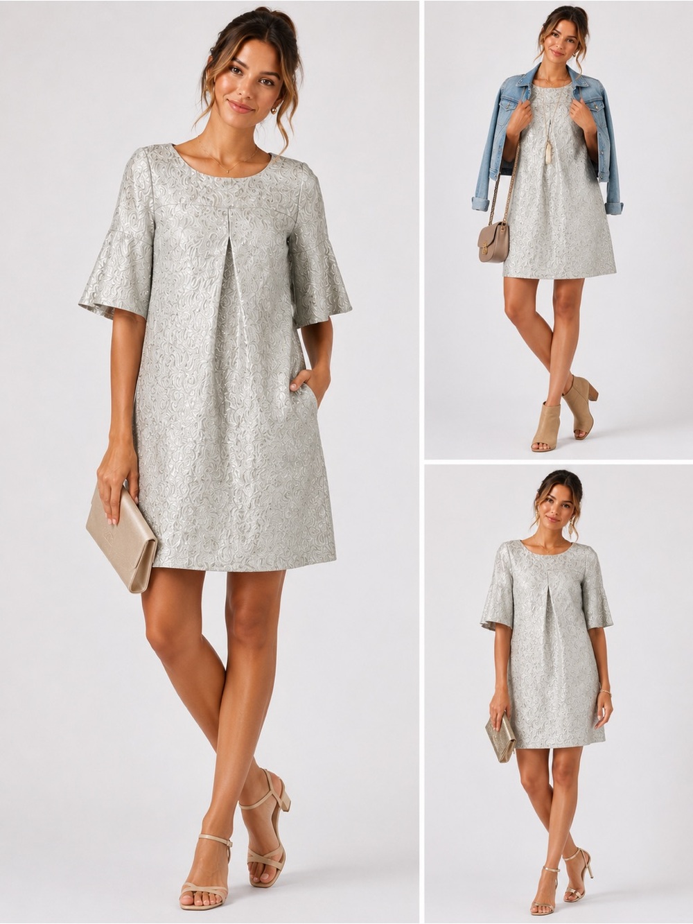 H&M Silver Jacquard A-Line Shift Dress
